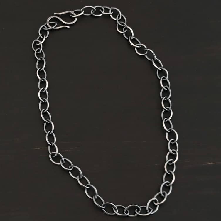 Sky Chain, Oxidized, Smooth Oxidized sterling silver Sky Chain that is made with large oval links that are smooth and connected together