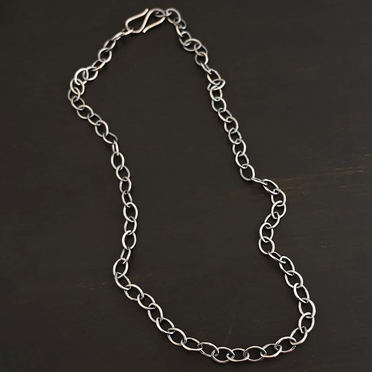 Sky Chain, Hammered, Oxidized Oxidized sterling silver Sky Chain that is made with large oval links that are hammered and connected together
